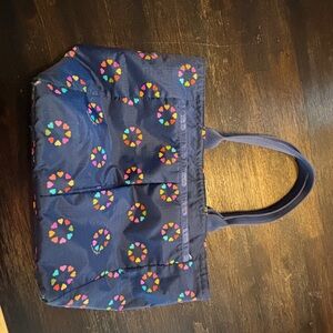 Lesportsac Navy Tote with Multicolor Heart Wreath Print